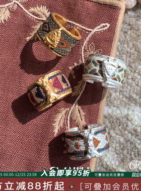 SWAHILL斯瓦山丘 织片戒指/沙漏织片戒指925纯银复古设计感开口戒