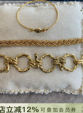 法国LA2L正品 金色手链手镯天然石纯手工编织蛇形复古高级感手饰