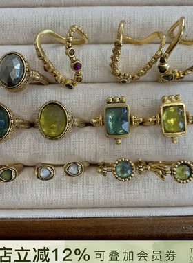 法国LA2L正品 法式天然石戒指金色复古高级感精致彩色大宝石指环