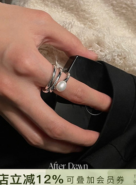 After Dawn韩国设计师 纯银天然珍珠缠绕戒指小众设计感时尚指环