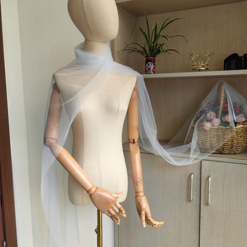 蓝色纱巾脖子纱披肩一字领手纱随意搭礼服配饰唯美文艺颈纱可定制