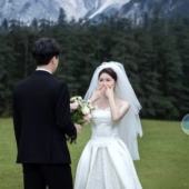 影楼拍照凹造型拍写真多层蓬蓬头纱中长款 素纱婚礼出门短头纱