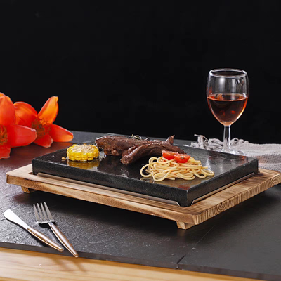火山石板牛扒烤盘西餐厅牛排煎盘耐高温花岗石烧牛排盘岩石烧烤盘