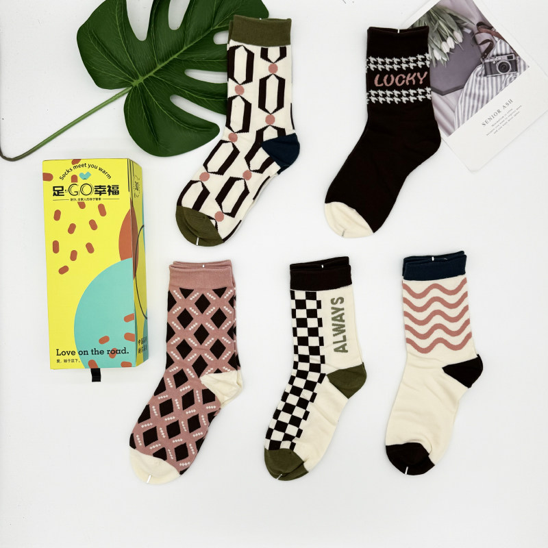 5双装 耐尔袜子女精梳棉保暖中筒袜吸汗运动防臭女士秋冬长筒潮袜