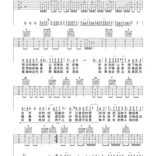 刘若英弹唱吉他谱很爱很爱你和弦指法图六线谱简谱C调 编配 扒谱