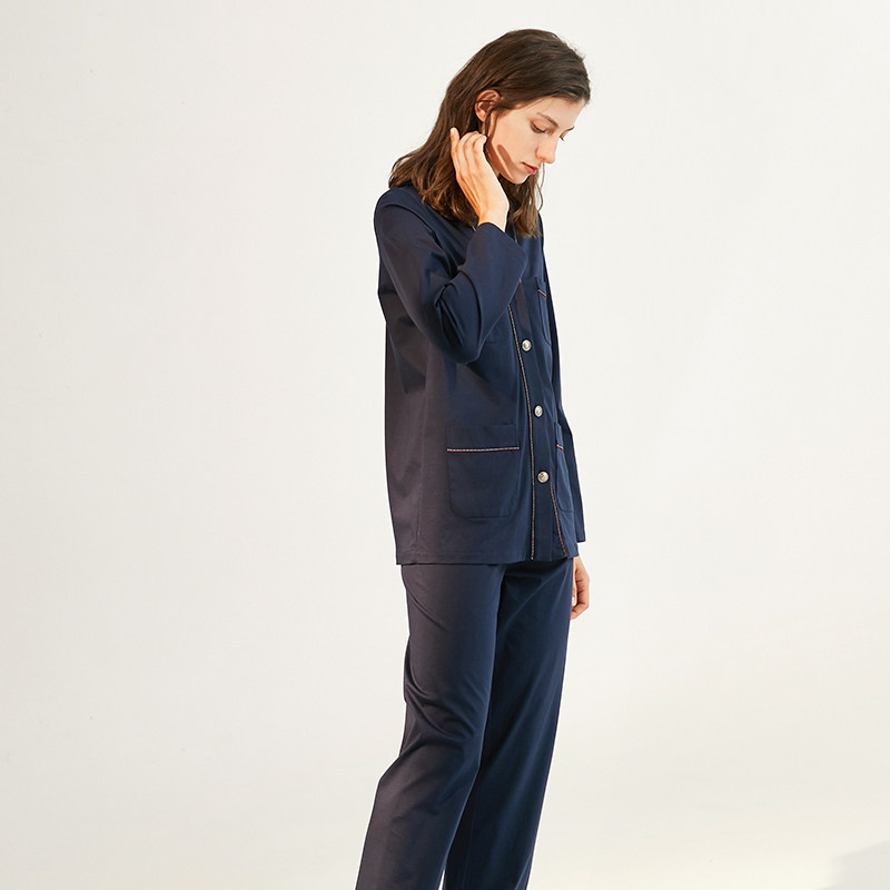 NT奈黎诗春秋薄款纯棉女士睡衣长袖简约舒适家居服两件套装可外穿