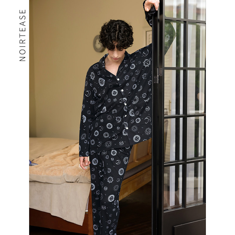 NT春秋纯棉印花薄款睡衣男士全棉长袖长裤休闲家居服两件套可外穿