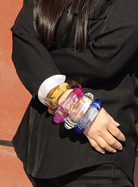 亮彩新潮刻面钻石面透明水晶清晰刻面手镯不规则切面菱手环夸张