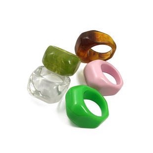 夏季青春版刻面立体多色亚克力树脂戒指胶块透明青岛饰品指环圈