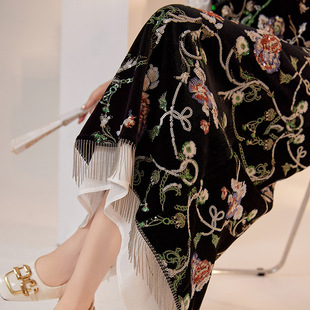 国风新潮花朵刺绣重工亮片无袖 M7109 马甲半裙两件套轻奢复古套装