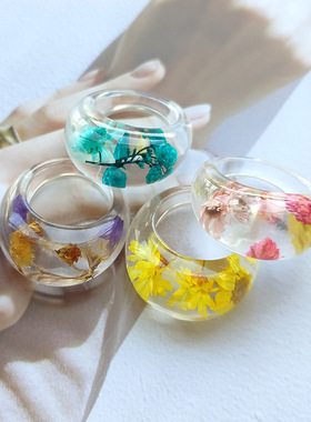 纯净版时尚透明滴胶花朵earrings耐久花树叶干花EPOXY-R戒指亚克