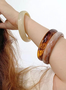 北欧风理石纹多色树脂手镯复古圆形半透亚克力手链手饰青岛外贸