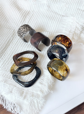 纯净版款多色不规则异形多巴胺晕染树脂手镯牛皮鳄鱼皮纹个性护腕