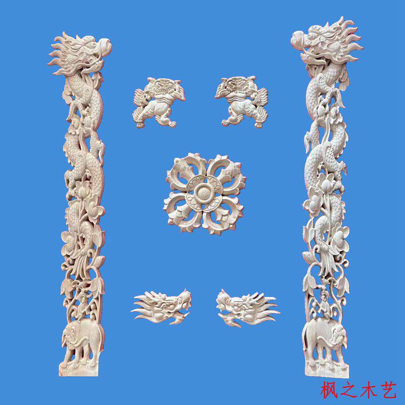 东阳木雕 中式装修 实木龙柱古建佛龛佛堂神台 寺庙装修 金刚狮子