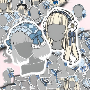165张发饰OC贴纸创意二次元洛丽塔人物头发发饰绘画素材装饰贴画