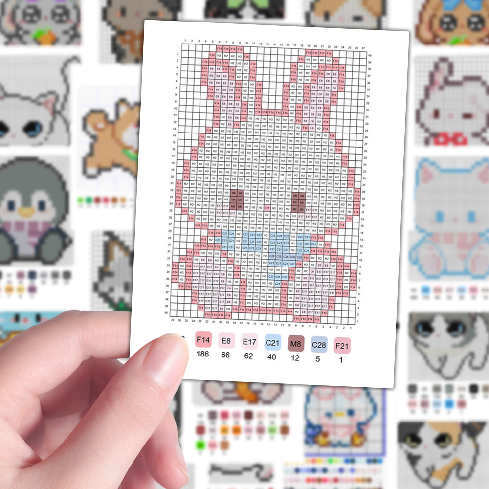 240张小动物拼豆图纸贴纸热门趣味可爱卡通萌宠拼豆素材参考贴画