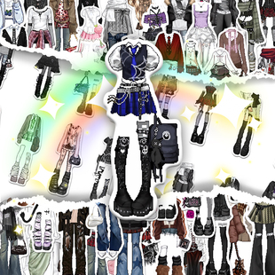 255张OC服设搭配参考素材合集贴纸二次元少女时尚搭配diy装饰贴画