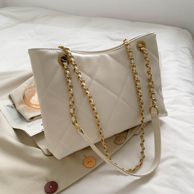 2024新款潮ins托特包潮大容量真皮菱格大包包链条单肩斜挎包女包