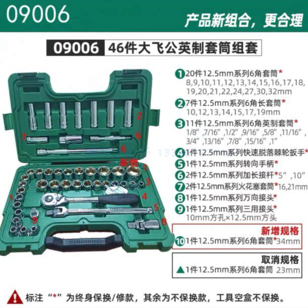 SHIDA 09006 도구 46개 12.5MM 시리즈 대형 플라잉 메트릭 소켓 세트 09088 빈 상자 액세서리