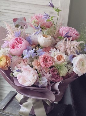 西岱岛花研社北京同城鲜花速递 粉色芍药混搭进口定制大花束 安娜