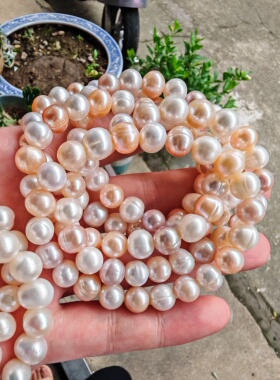 天然淡水珍珠手链7-8-9mm近圆螺纹 亏本清仓处理价尾货库存