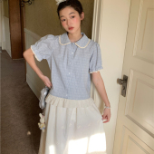 复古格子衬衣上衣 法式 蛋包饭餐厅原创设计感小众衬衫 女2025新款