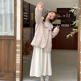 蛋包饭餐厅_白色毛呢半身裙女春季小个子可爱甜美a字中长款裙子