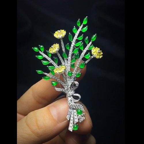 一束明媚随形翡翠胸针9k白金人造钻镶嵌定制款田园森治愈永不掉色