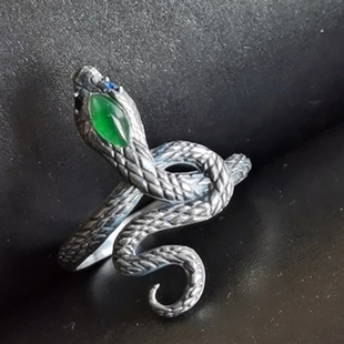 蛇戒古董戒指马眼天然冰绿翡翠镶嵌现货实拍925银做旧含礼盒证书