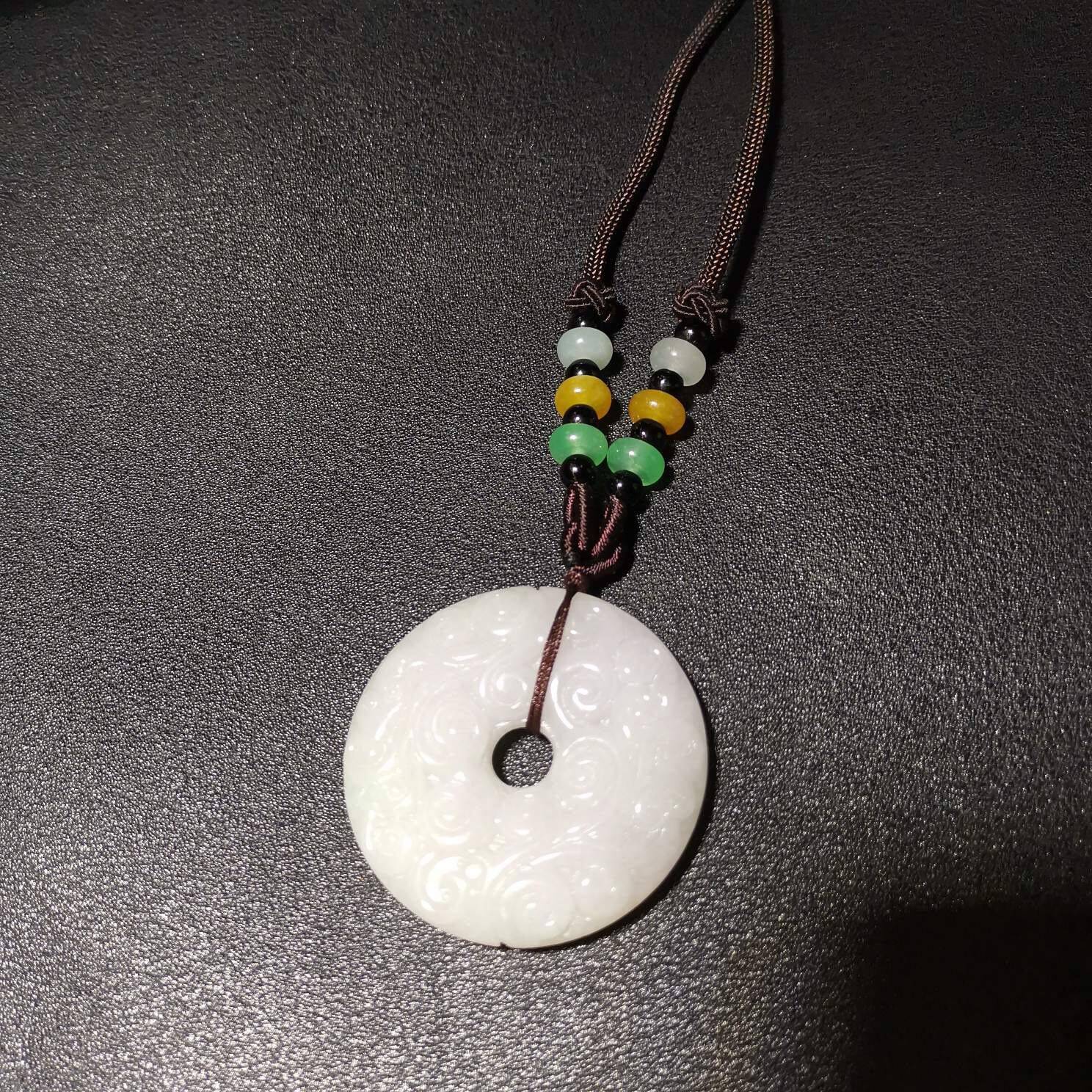 平安扣翡翠缅甸a货挂件吊坠冰糯种手工雕刻祥云图案白冰创意礼物