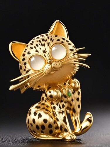 酷女郎猫咪白冰翡翠吊坠挂件胸针款9K金定制加工动物爱猫人士礼物