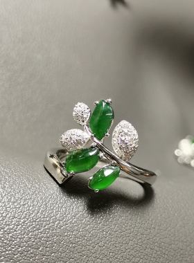 925银镶嵌树叶通透开口戒指