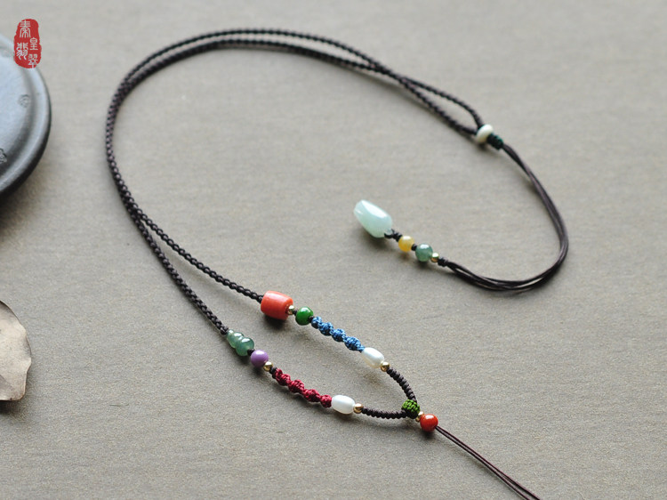 「卷珠帘」2.5mm 翡翠葫芦 琉璃南红多宝编织高档毛衣链挂绳SS115图片