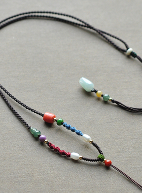 「卷珠帘」2.5mm 翡翠葫芦 琉璃南红多宝编织高档毛衣链挂绳SS115