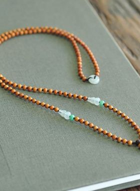 浅香锦年 3.2mm极细 天然橄榄核佛珠翡翠玉器项链挂绳毛衣链SG149