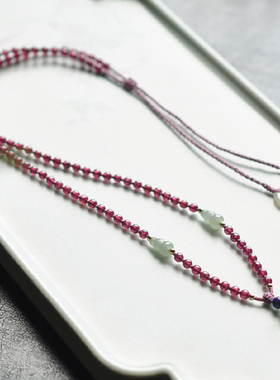 纯天然石榴石翡翠葫芦黄金项链