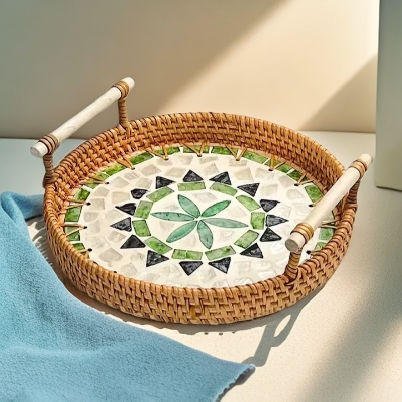 藤编双耳波西米亚风格贝壳托盘零食水果篮点心盘,餐饮具,果盆/果盘/果篮,淘宝优惠券,粉丝福利购,淘宝优惠卷