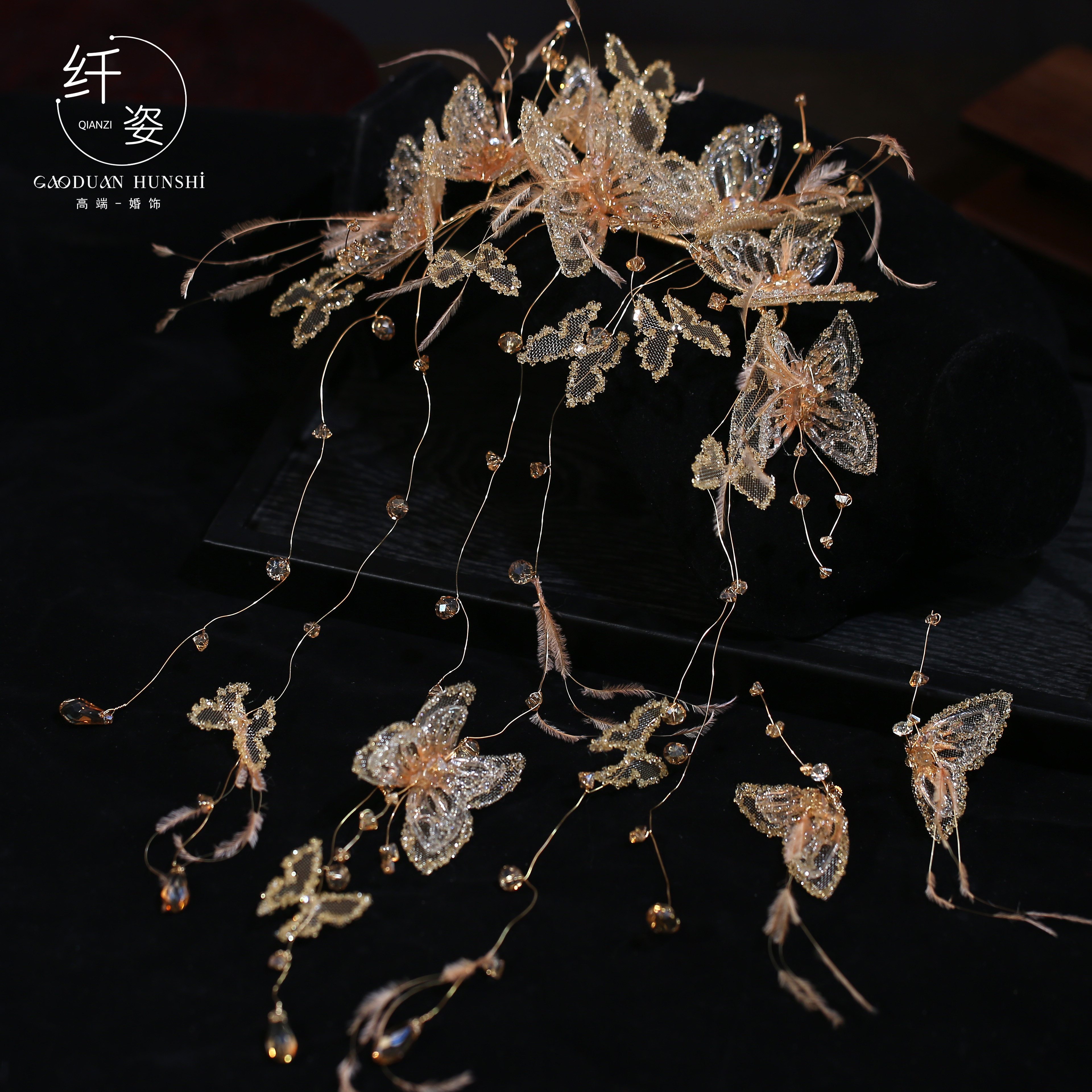 高端新娘超仙甜美香槟金羽毛蝴蝶发箍头饰婚纱礼服晨袍发饰高级感,饰品/流行首饰/时尚饰品新,发饰,淘宝优惠券,粉丝福利购,淘宝优惠卷