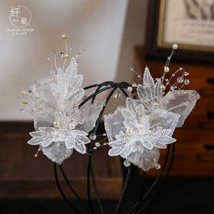 新款韩式手工蕾丝花朵串珠新娘头饰发夹侧边婚纱写真旅拍头花配饰