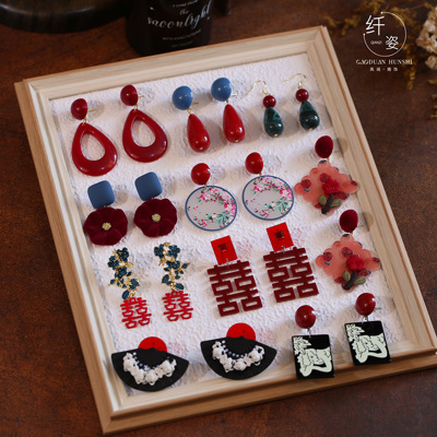 2025爆款新中式红色耳坠新娘耳饰