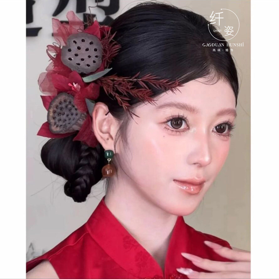 新款新中式国风仿真莲蓬发夹套装