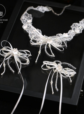 法式复古蕾丝新娘锁骨链