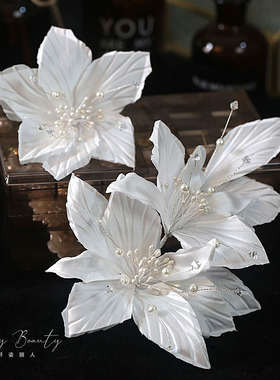 纤姿边夹仙美手工串珠缎面花朵