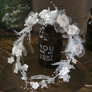 新款清新手工森系花朵新娘头饰仙美花环气质影楼外景礼服旅拍饰品