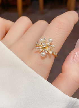 小众时尚设计感满钻珍珠烟花开口