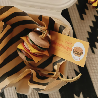 k纯手工制作真皮汉堡钥匙扣