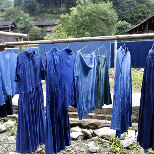 贵州蓝靛染蓝染布indigo体恤衣服布料蓝膏土靛木水草木染专用链接