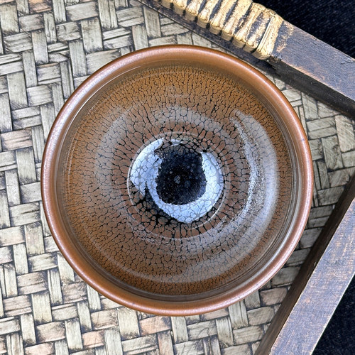 建盏束口主人杯黄鹧鸪窑变釉茶杯