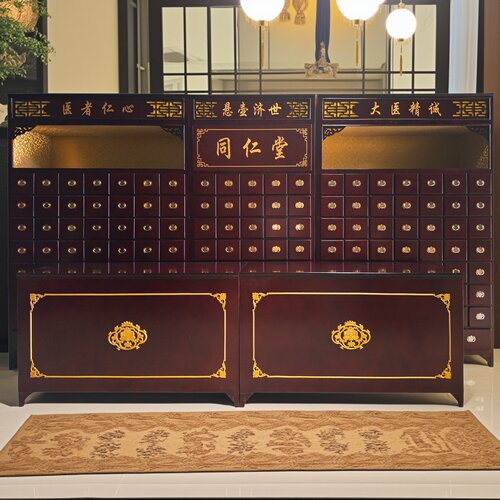 可定制加厚实木中药柜 河北省新中式药店药斗木制药厨