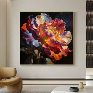 纯手绘油画个性现代高级感花卉画肌理感餐厅装饰画客厅过道轻奢画